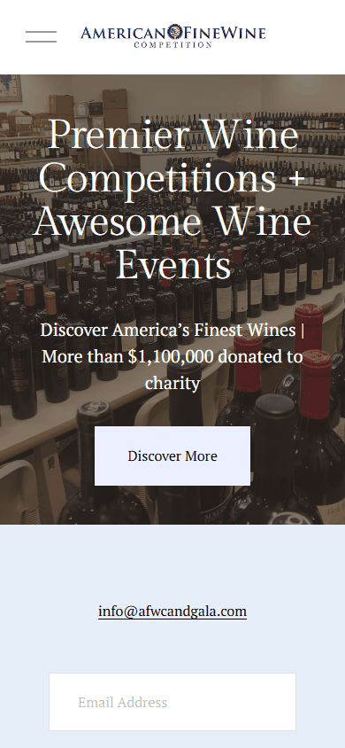 American Fine Wine Competition live website — mobile view