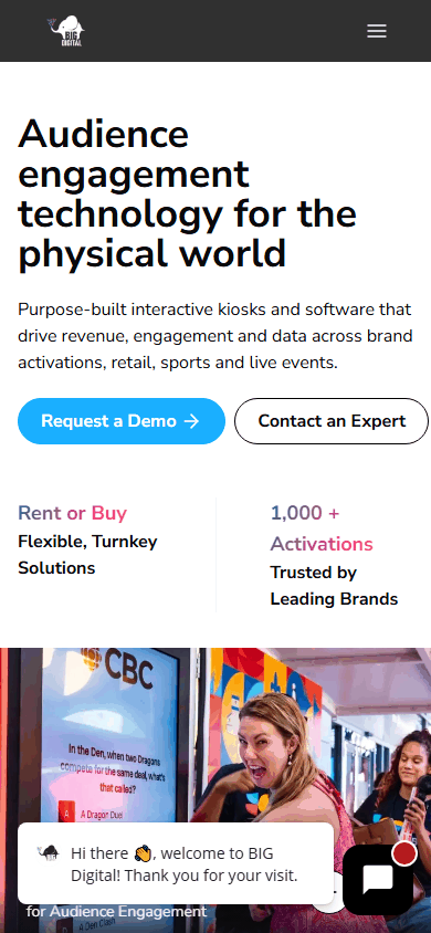 Big Digital live website — mobile view