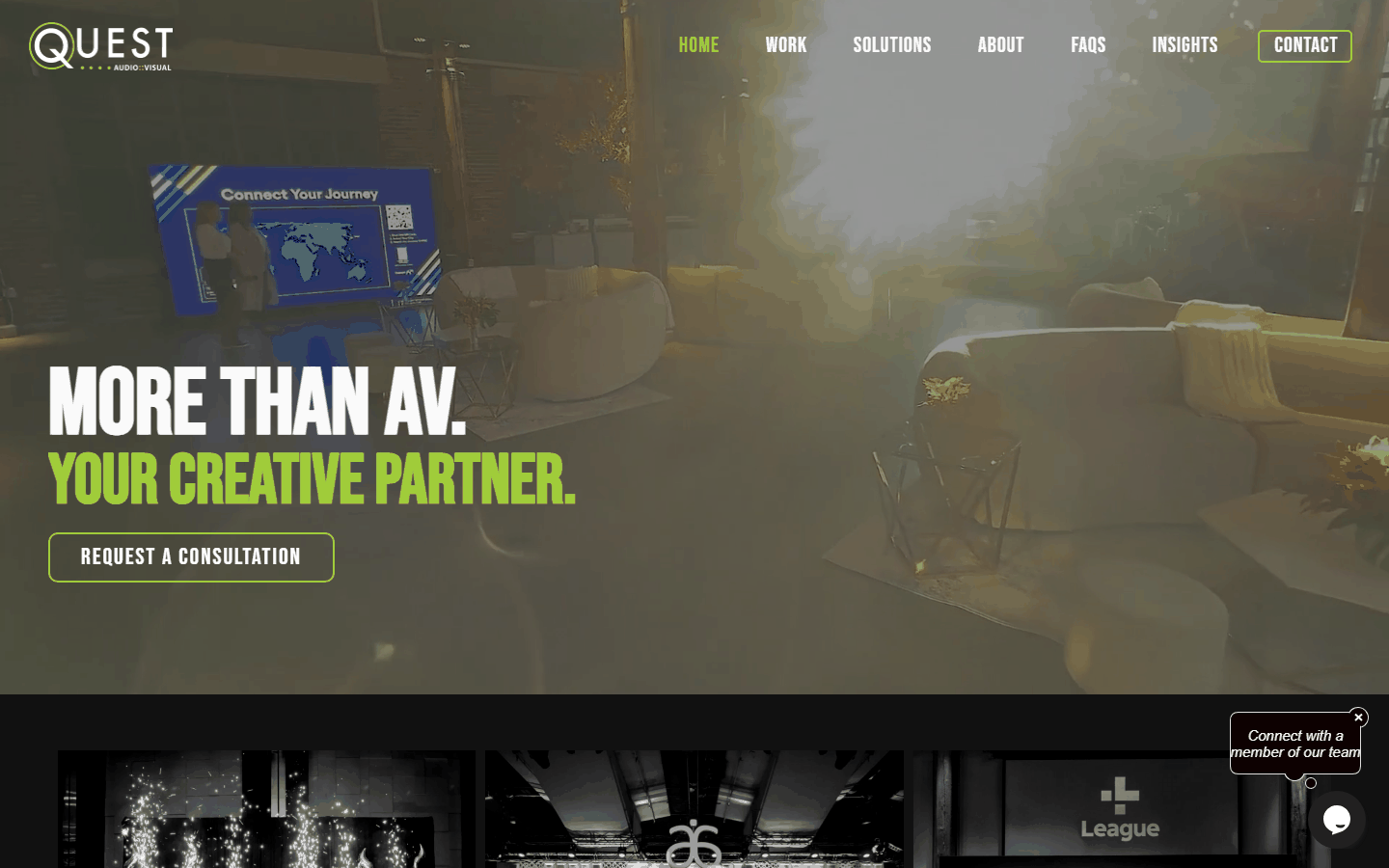 Quest Audio Visual live website — desktop view