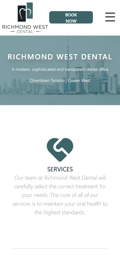 Richmond West Dental live website — mobile view