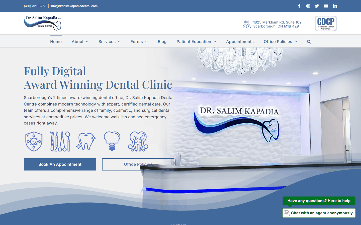 Dr. Salim Kapadia Dental Centre live website — desktop view